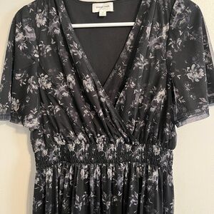 Orange Creek | 'Roberta' Surplice Printed Mesh Midi Dress in Black